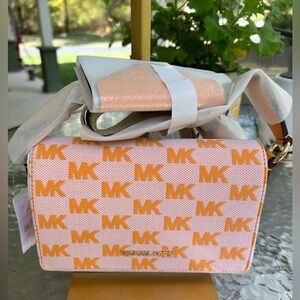 NWT- Michael Kors Small Signature Crossbody Bag with Card Case-orange
